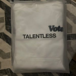 Brand New Talentless Hoodie. White with Velvet Navy wording.